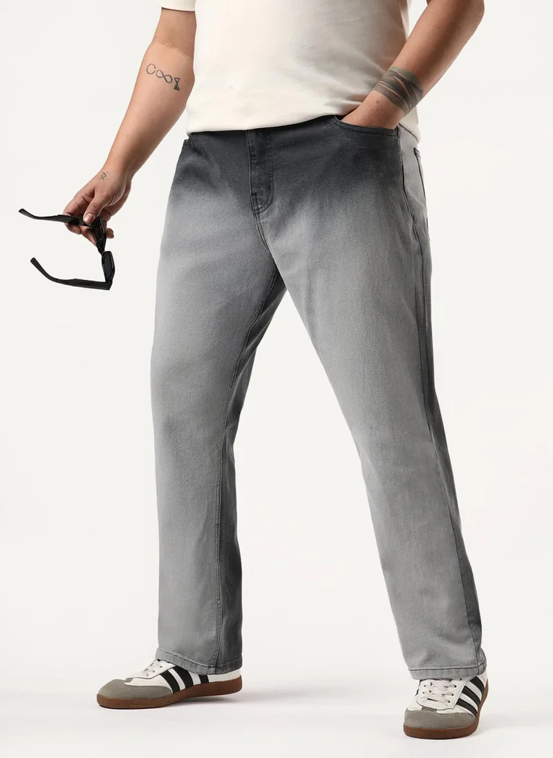 Urbano Plus Men's Dark Grey Straight Fit Heavy Washed Faded Denim Jeans Stretchable